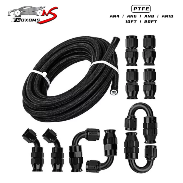 AN4/AN6/AN8/AN10 Nylon PTFE Fuel Line Hose 10/20FT 10Pcs Fittings Hose Kit E85