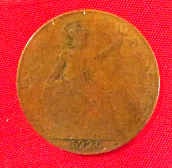 1920 Great Britain UK One Penny Coin King George V  Bronze 1 Penny