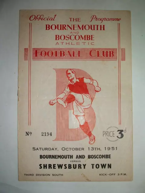 Bournemouth V Shrewsbury Town ( Sat 13Th Oct 1951)