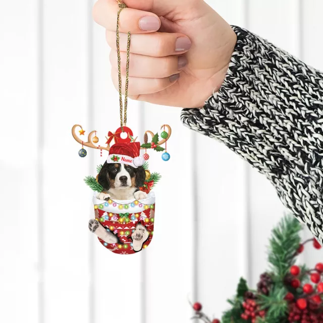 Personalized Bernese Mountain Dog In Snow Pocket Christmas Ornament decor 2