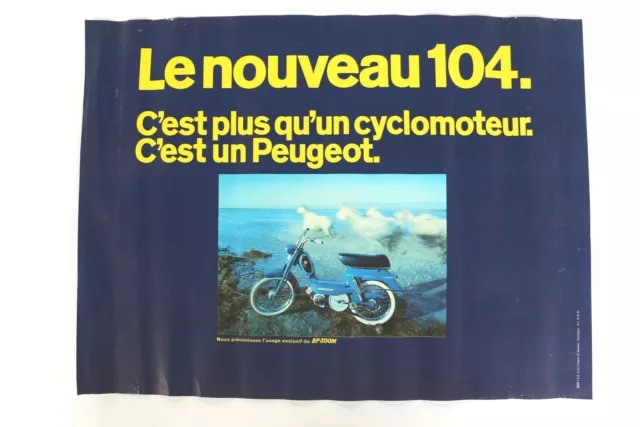 AFFICHE ORIGINALE PEUGEOT cyclo 104 (103 102 BB BIMA mobylette bleue )