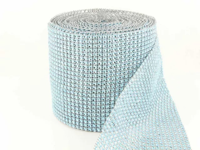 Diamante Effect Mesh Ribbon Trimming- Frozen/Ice Blue - Cakes Bridal Crafts