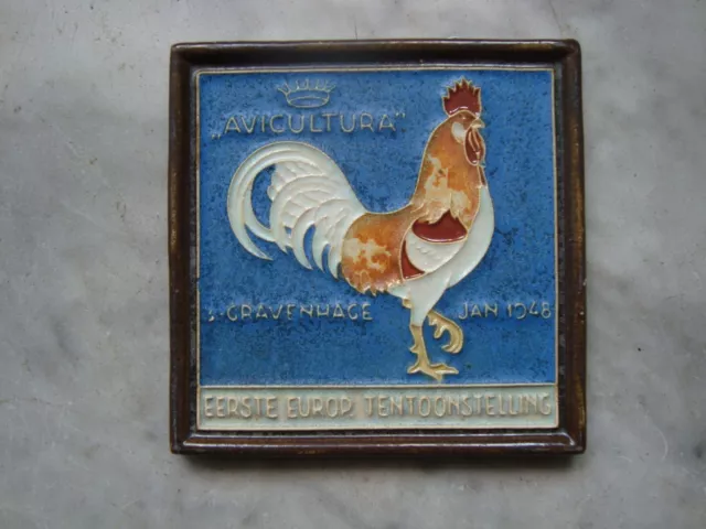 Royal Delft Cloisonne tile,bird/roaster,1948 , porcelyne fles,delft ,holland