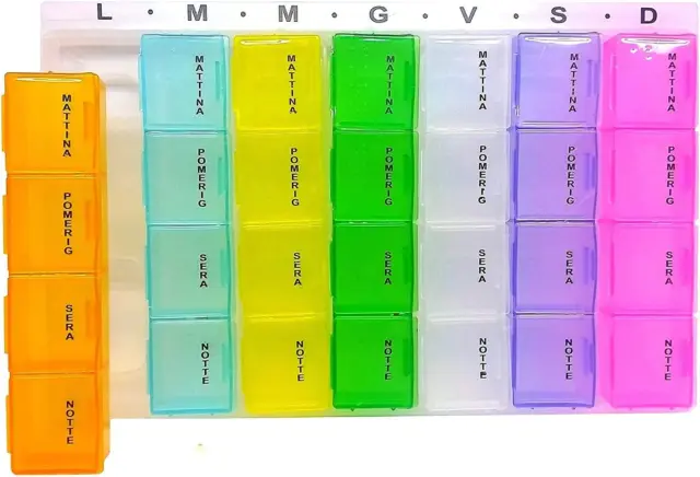 Portapillole Settimanale (ITALIANO) Contenitore a 7 Giorni, Ogni Giorno Scompart