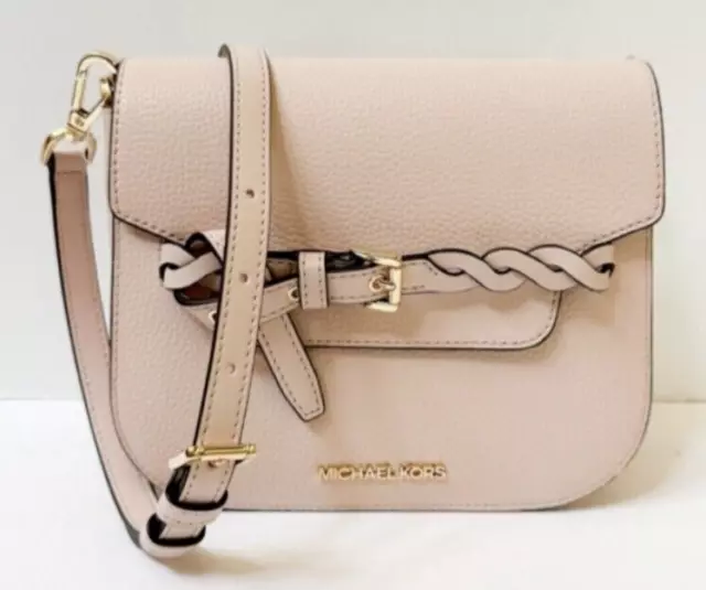 Michael Kors Emilia Pebbled Leather Crossbody Bag in Powder Blush Braided Saddle
