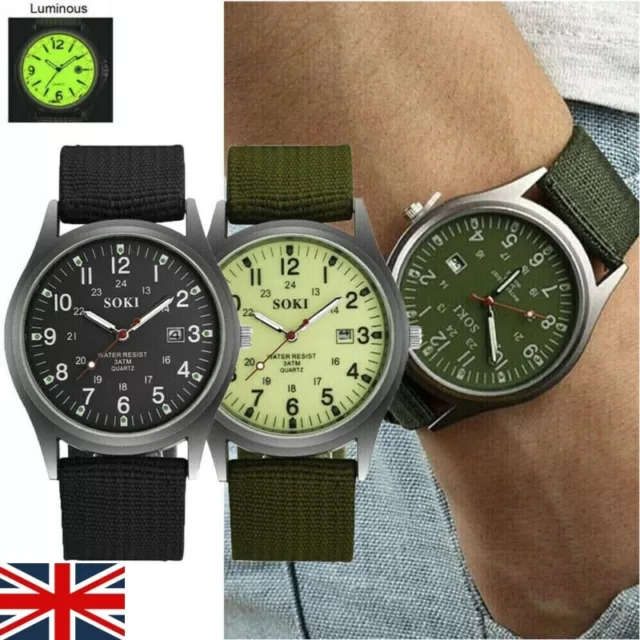 UK Military Army Mens Date Canvas Strap Analog Quartz Sport Wrist Watch Gift UK
