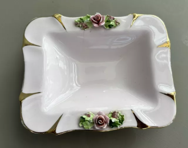 Staffordshire Bone China Square Floral Rose Pink Trinket Bowl Dish