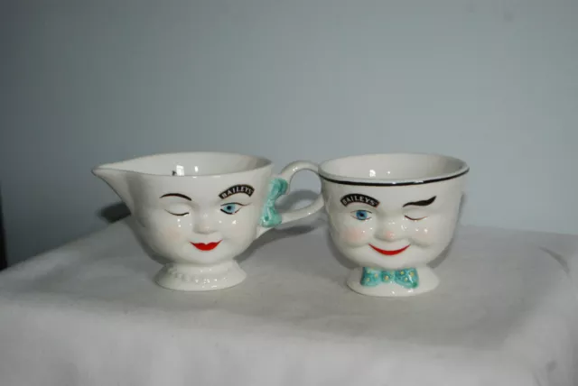 Vintage 1996 Baileys Irish Cream Winking Face Yum Creamer and Sugar Bowl or Mug
