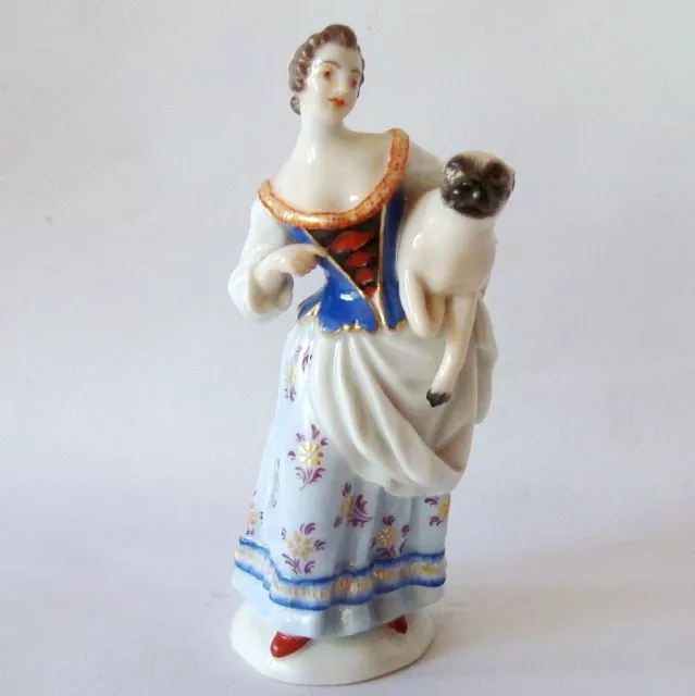 Meissen Figur Dame mit Mops 1.Wahl kleine Porzellan Figur / CU 114(24)