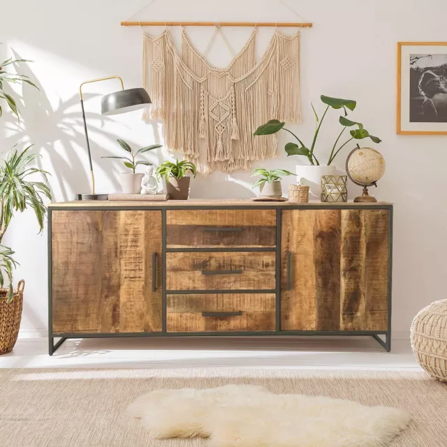 Industrial Solid Mango Wood 175cm wide Large Sideboard