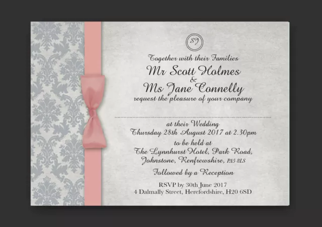 Personalised Damask Wedding Day And Evening Invitations Inc Envelopes & P&P