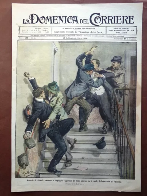 Copertina Domenica Corriere nr. 9 del 1910 Esattoria Palermo Aggressione Ribaldi