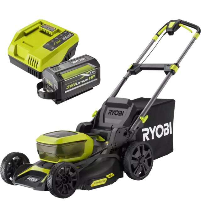 Ryobi 36V Brushless Cordless Electric Lawn Mower + 6.0ah Battery + Charger Kit