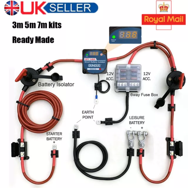 Split Charge Ready Made Battery Relay Kit 12V 140A Digital VSR Sense Camper Van