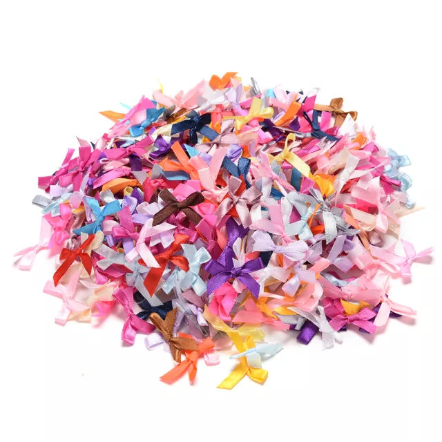 500X Assorted Mini Satin Ribbon Bows Tied Craft Embellishment Weddin'mj