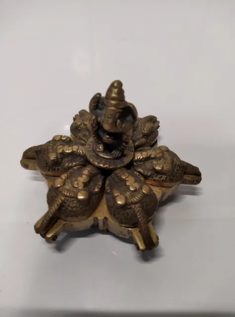 Vintage Hindu Ganesh Solid Brass Kum Kum Powder Tikka Tika Box