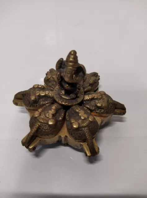Vintage Hindu Ganesh Solid Brass Kum Kum Powder Tikka Tika Box