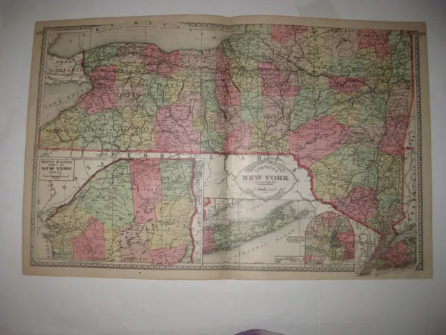 Antique 1888 New York & City Manhattan Brooklyn Map W Long Island Suffolk County