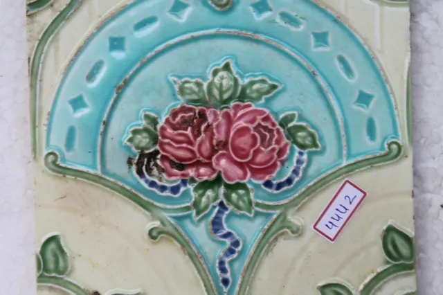 Vintage Tile Art Nouveau Majolica Pink Flower Design Architecture Tile Nh4442 3