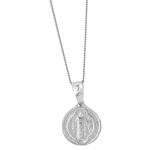 Sterling Silver Pendant 925 Round Saint St Benedict Medal Necklace - Silverly