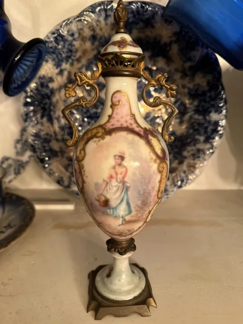 French Serves Porcelain & Bronze Victorian Portrait Urn