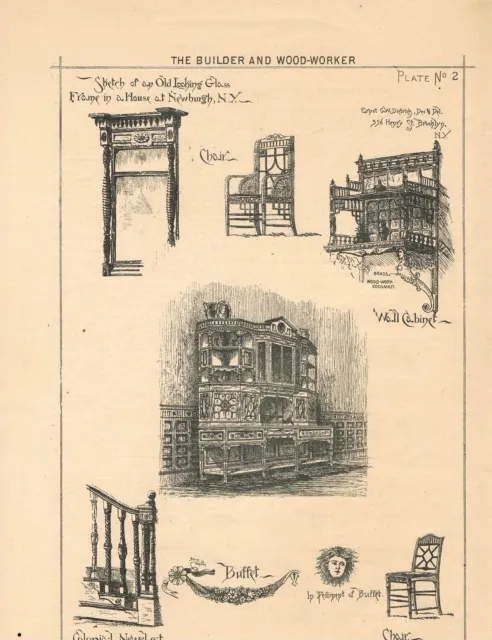1883 Victorian Furniture Sketches Chair from The Builder Mag 8 1/2"x11 - RA6-4