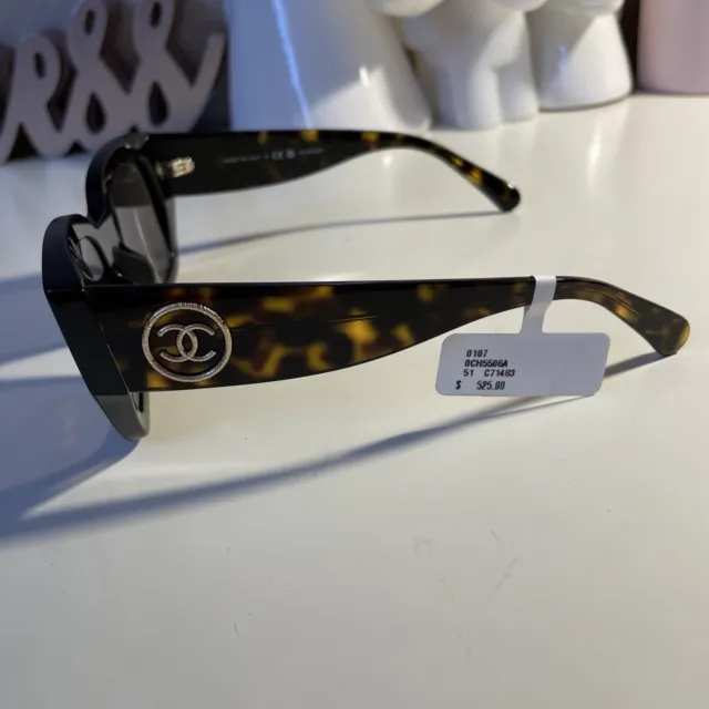 New CHANEL CH 5064-B 502/13 61mm Brown Havana Crystal CC Sunglasses Italy