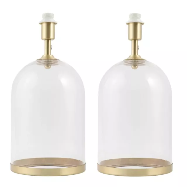 Pair of Large Satin Brass & Glass Cloche Table Lamp Base Bedside Table Lights