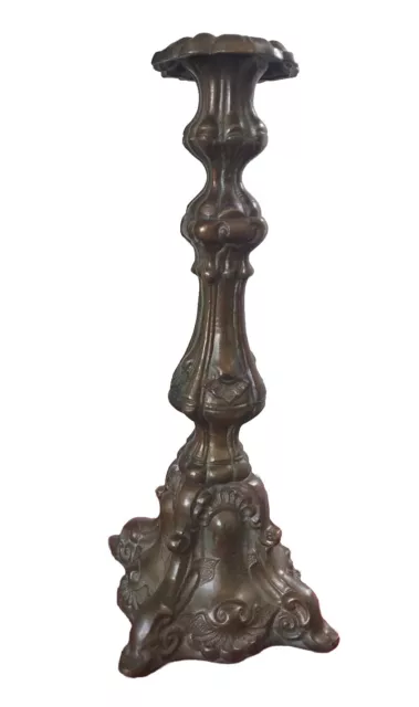 Vintage ornate bronze/Brass finish bas relief heavy 12" tall candlestick 4 lbs.