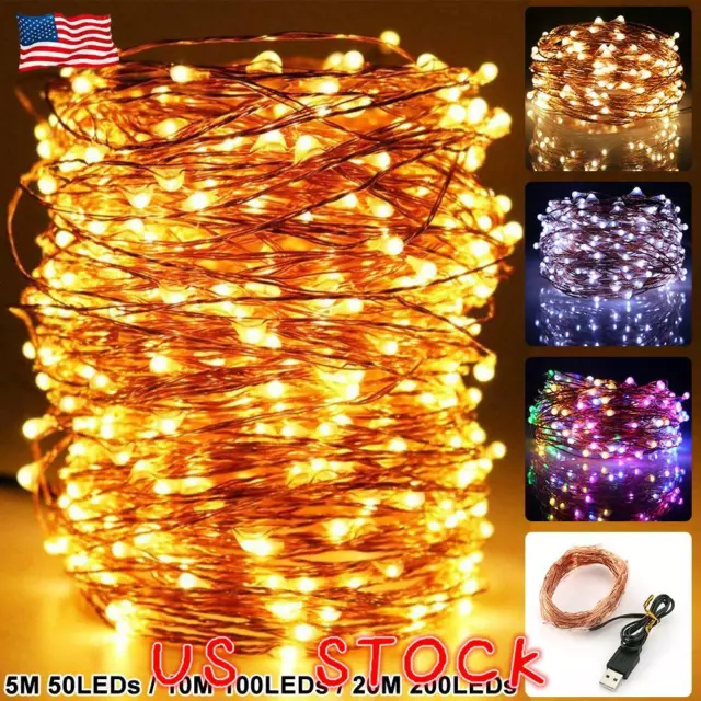 LED Copper Wire String Fairy Lights USB In/Outdoor Home Party Christmas Decor