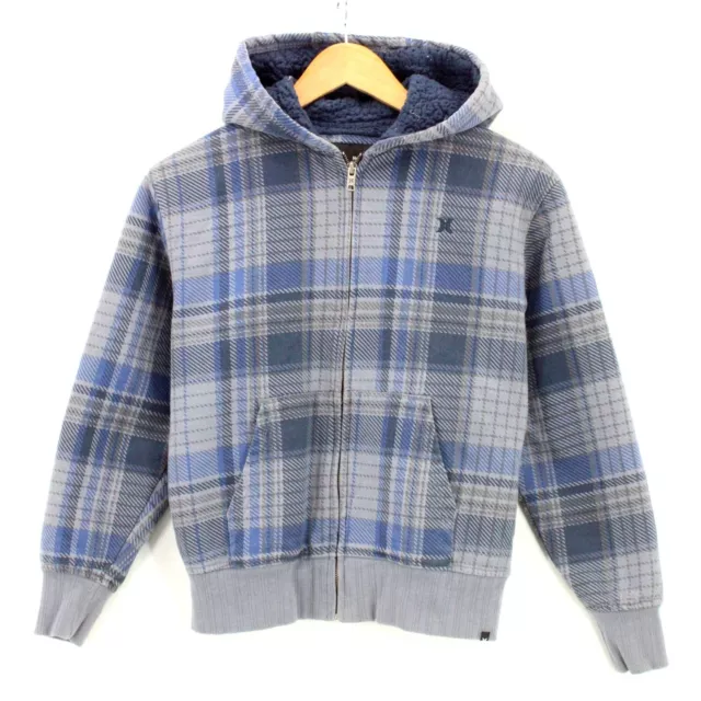 Hurley Hoodie Sweatshirt Kids Youth Multicolor Plaid Full Zip Sherpa Lined Small