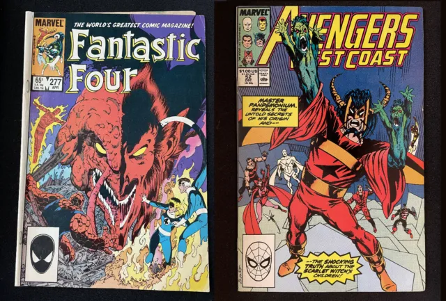 FANTASTIC FOUR #277 + WEST COAST AVENGERS #52 - Mephisto + Scarlet Witch lot