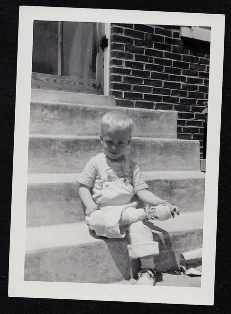 Old Vintage Antique Photograph Little Boy Sitting on Steps Wearing Saddle Shoes