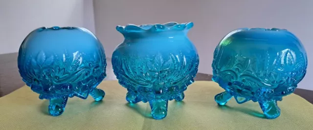 Lot Of 3 Antique Blue Opalescent Glass Piasa Bid Lady's Cuspidor