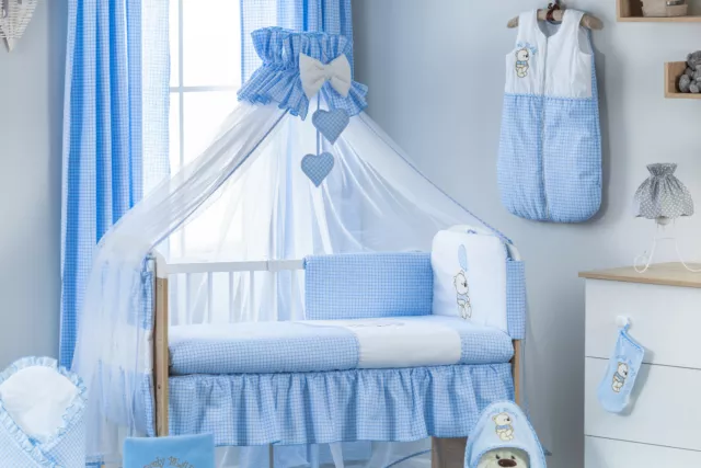 Babybett Tany mit 11-tlg Komplett-Set Bettwäsche Matratze Nestchen Teddy Blau