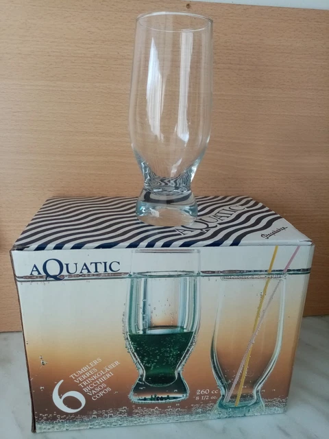 Grand Verre A Eau Aquatic En Verre Haut 15 Cm X 6 + Boite D Origine