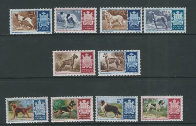 SAN MARINO 1956 DOGS POINTER GREYHOUND etc (Sc 375-84) VF MNH