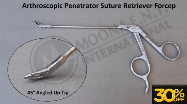 Arthroscopic Penetrator Suture Retriever Forceps, 13cm Lenght & 45° Angle Up Tip