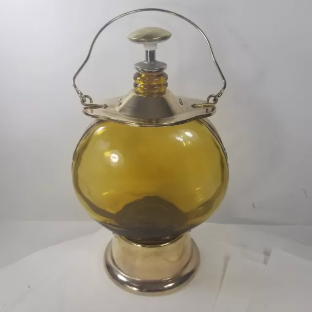 Brass Glass Musical Decanter Liquor Lantern Music Box Plays How Dry I Am Vintage