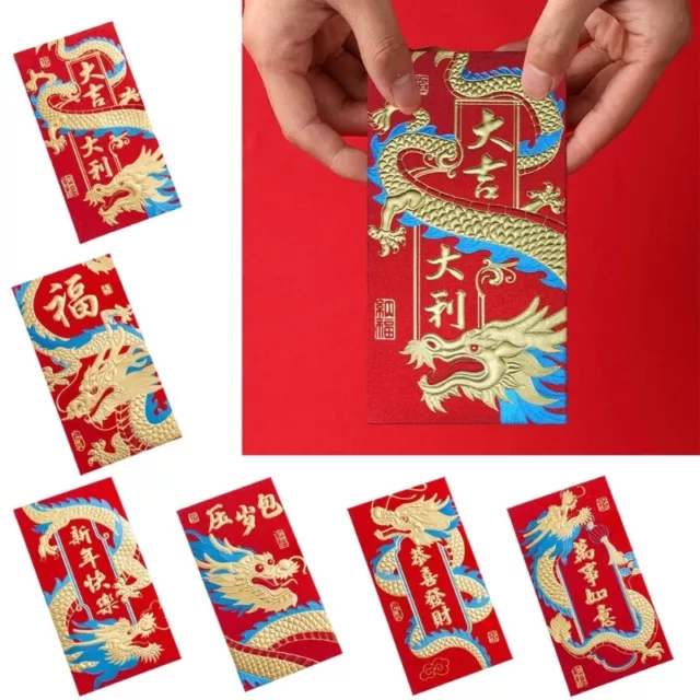 6pcs Packet New Year Money Pocket Envelopes Dragon Pattern Paper Luck Bag