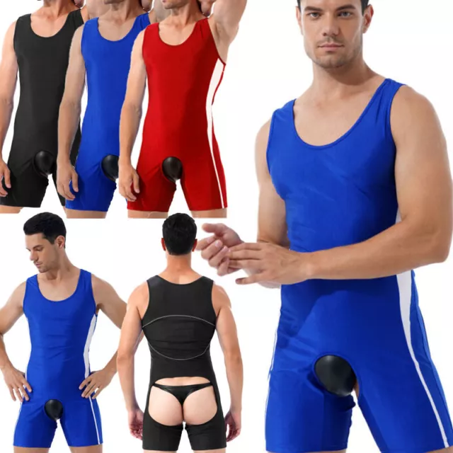 Men's One-Piece Bodysuit Open Butt Leotard Gay Wrestling Singlet Sexy Gym Outfit