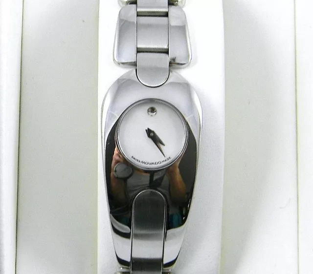 Ladies MOVADO TIMEMA MOP Museum Dial Stainless Steel Swiss Quartz Watch 7"