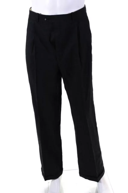 Bensol Mens Straight Leg Pleated Dress Pants Gray Size 37