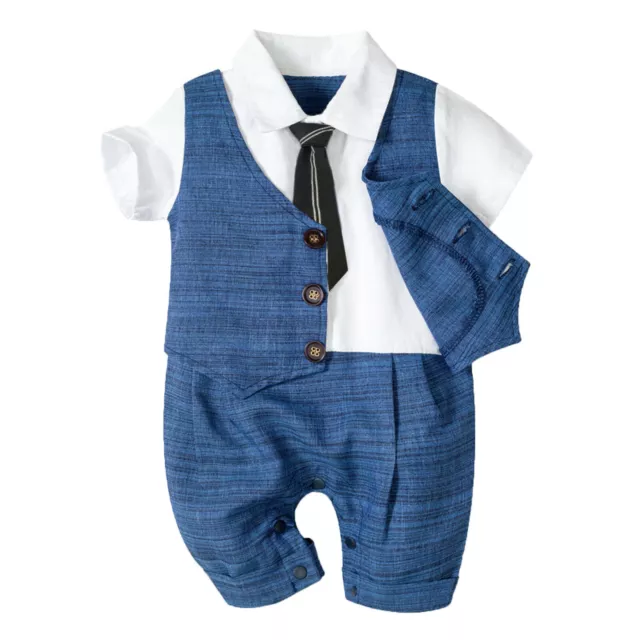 Newborn Infant Baby Boys Gentleman Jumpsuit Button Romper Formal Outfits AU 3