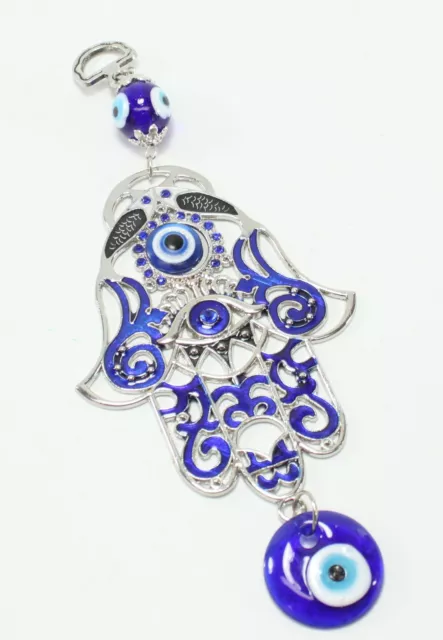 Turkish Blue Evil Eye 3" Hamsa Hand Amulet Wall Hanging Protection Decor