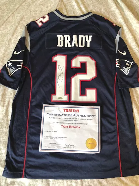 Tom Brady Signed Blue Reebok New England Patriots Jersey Tristar