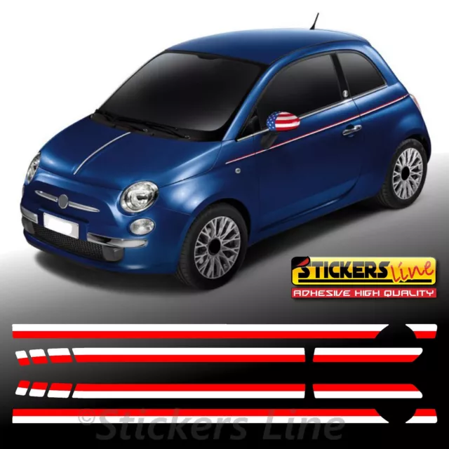 Adesivi fiancate Fiat 500 fasce AMERICA strisce adesive bandiera americana