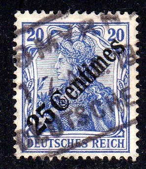 DP Türkei 50, 25 Centimes/20 Pf. m. klarem SMYRNA 1 Rosinenstempel.