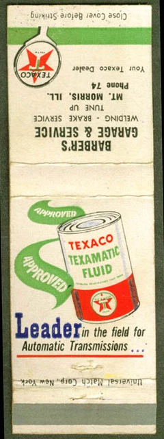 Texaco Texamatic Barber's Mt Morris IL matchcover