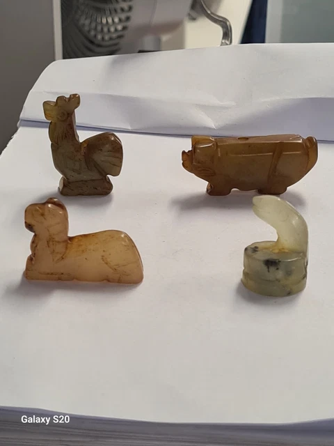 Old Nephrite Jade Stone Carved HongShan zodiac animals joblot